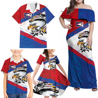 American Samoa Flag Day Family Matching Off Shoulder Maxi Dress and Hawaiian Shirt Polynesian Art Geometric with Flag Brush Style