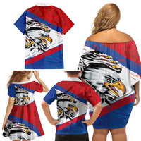 American Samoa Flag Day Family Matching Off Shoulder Short Dress and Hawaiian Shirt Polynesian Art Geometric with Flag Brush Style