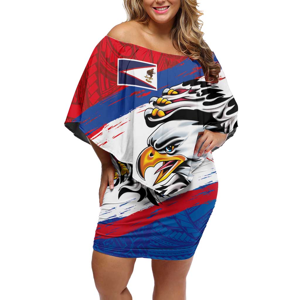 American Samoa Flag Day Family Matching Off Shoulder Short Dress and Hawaiian Shirt Polynesian Art Geometric with Flag Brush Style