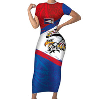 American Samoa Flag Day Family Matching Short Sleeve Bodycon Dress and Hawaiian Shirt Polynesian Art Geometric with Flag Brush Style