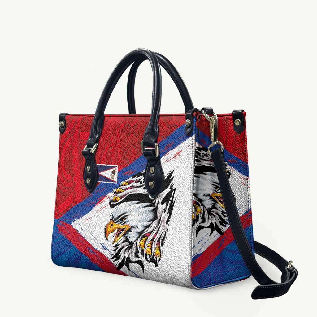 American Samoa Flag Day Leather Bag Polynesian Art Geometric with Flag Brush Style