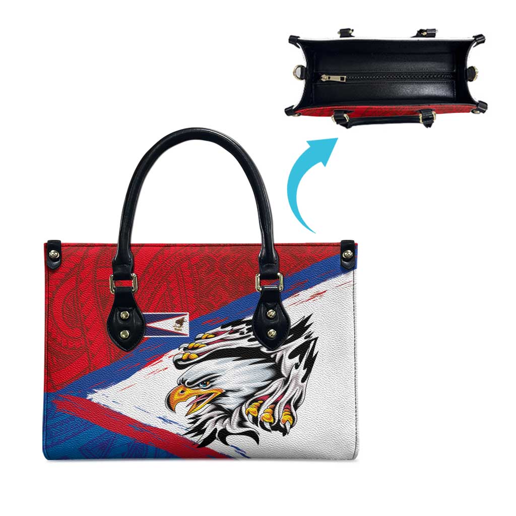 American Samoa Flag Day Leather Bag Polynesian Art Geometric with Flag Brush Style