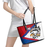 American Samoa Flag Day Leather Tote Bag Polynesian Art Geometric with Flag Brush Style