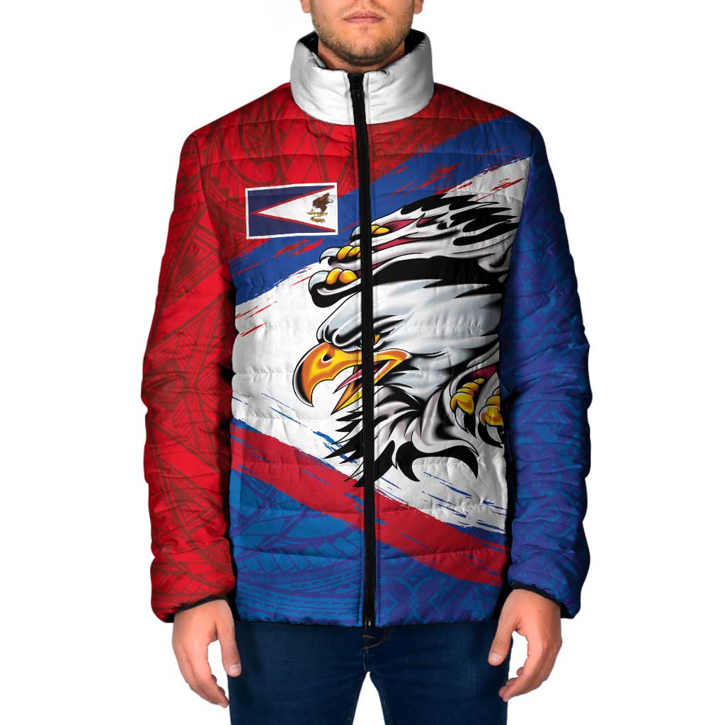 American Samoa Flag Day Padded Jacket Polynesian Art Geometric with Flag Brush Style