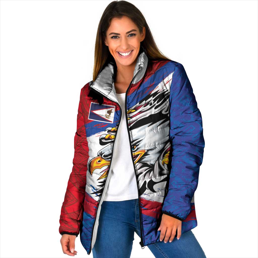 American Samoa Flag Day Padded Jacket Polynesian Art Geometric with Flag Brush Style