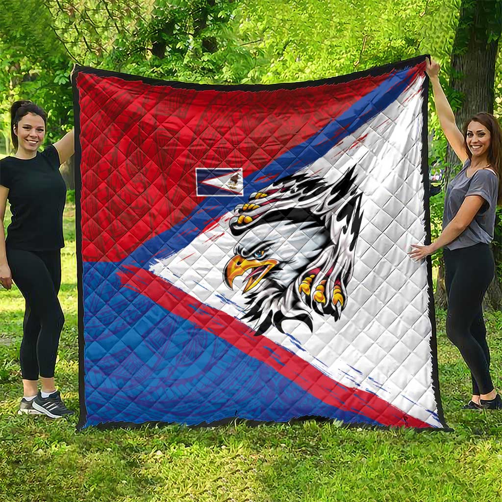American Samoa Flag Day Quilt Polynesian Art Geometric with Flag Brush Style