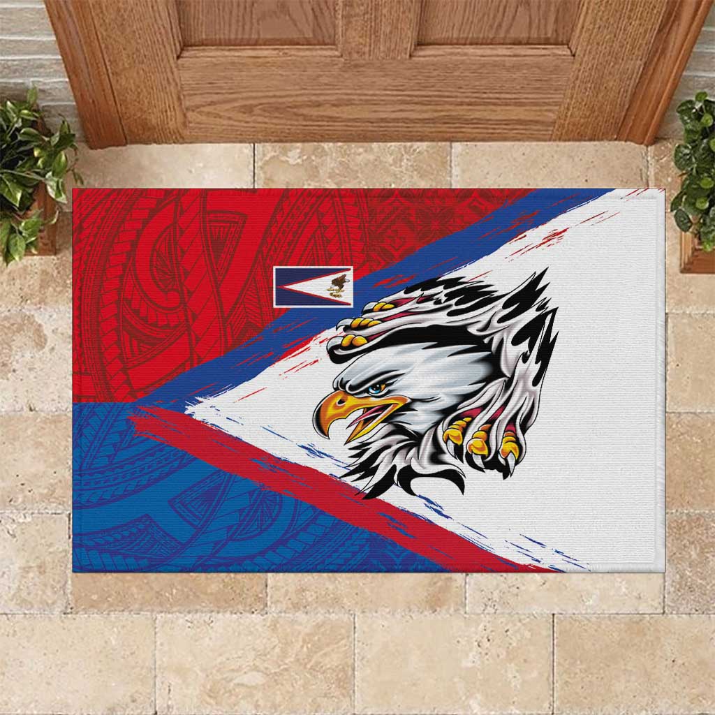 American Samoa Flag Day Rubber Doormat Polynesian Art Geometric with Flag Brush Style