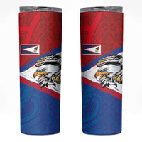 American Samoa Flag Day Skinny Tumbler Polynesian Art Geometric with Flag Brush Style