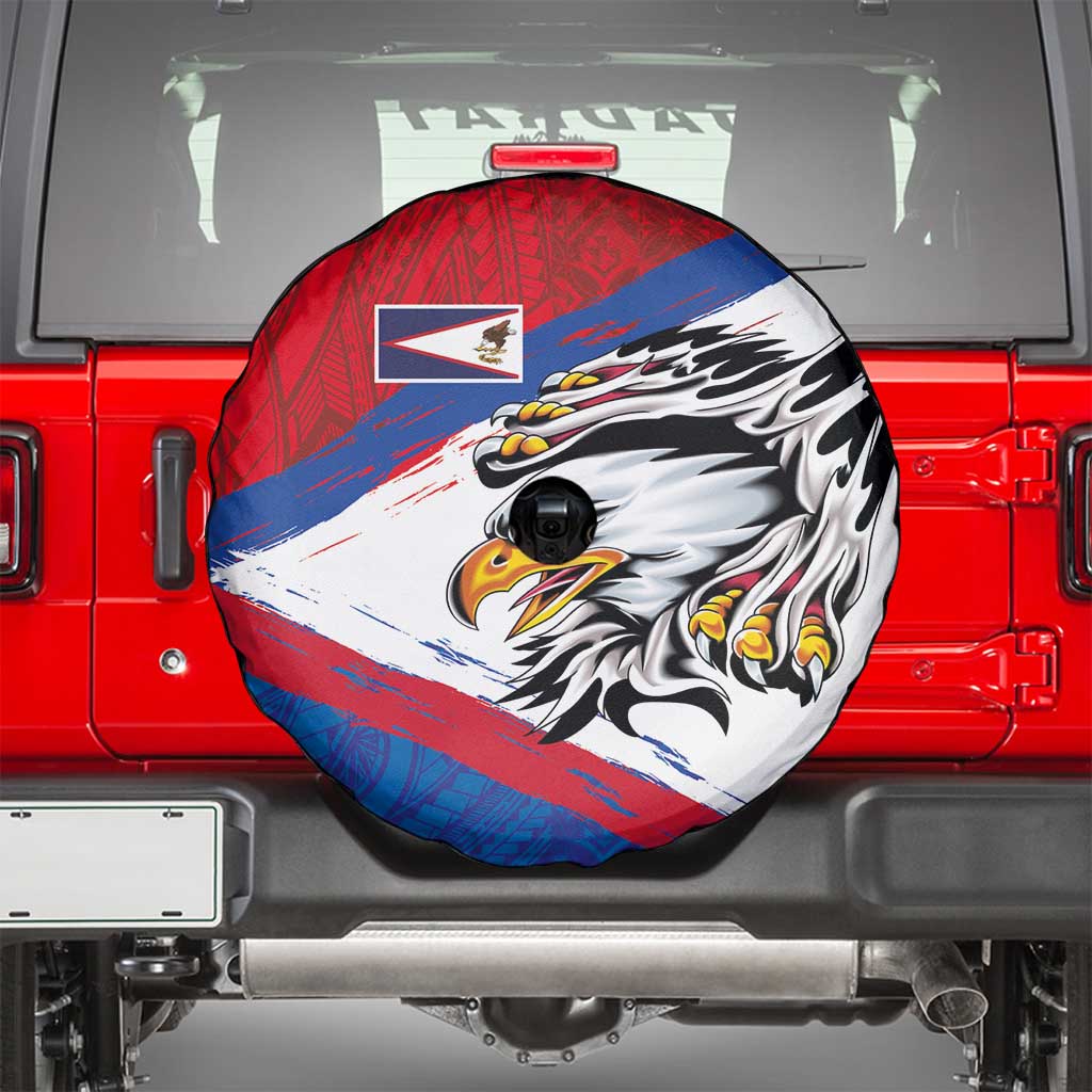 American Samoa Flag Day Spare Tire Cover Polynesian Art Geometric with Flag Brush Style