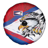 American Samoa Flag Day Spare Tire Cover Polynesian Art Geometric with Flag Brush Style