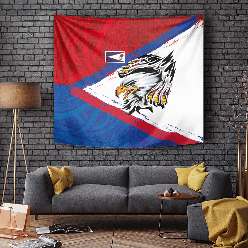American Samoa Flag Day Tapestry Polynesian Art Geometric with Flag Brush Style