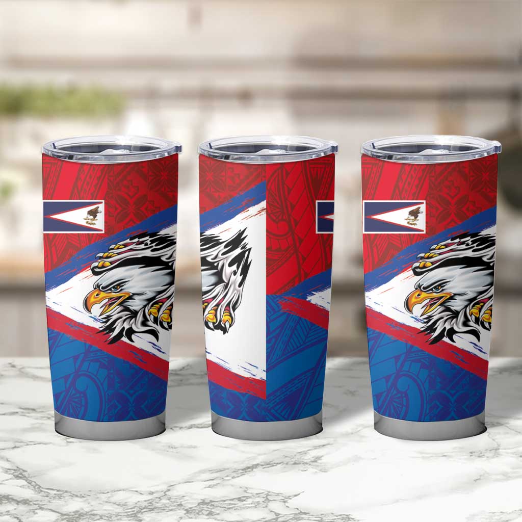 American Samoa Flag Day Tumbler Cup Polynesian Art Geometric with Flag Brush Style LT03 - Polynesian Pride