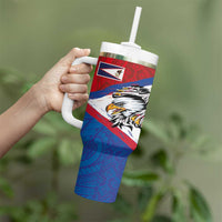 American Samoa Flag Day Tumbler With Handle Polynesian Art Geometric with Flag Brush Style