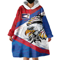 American Samoa Flag Day Wearable Blanket Hoodie Polynesian Art Geometric with Flag Brush Style
