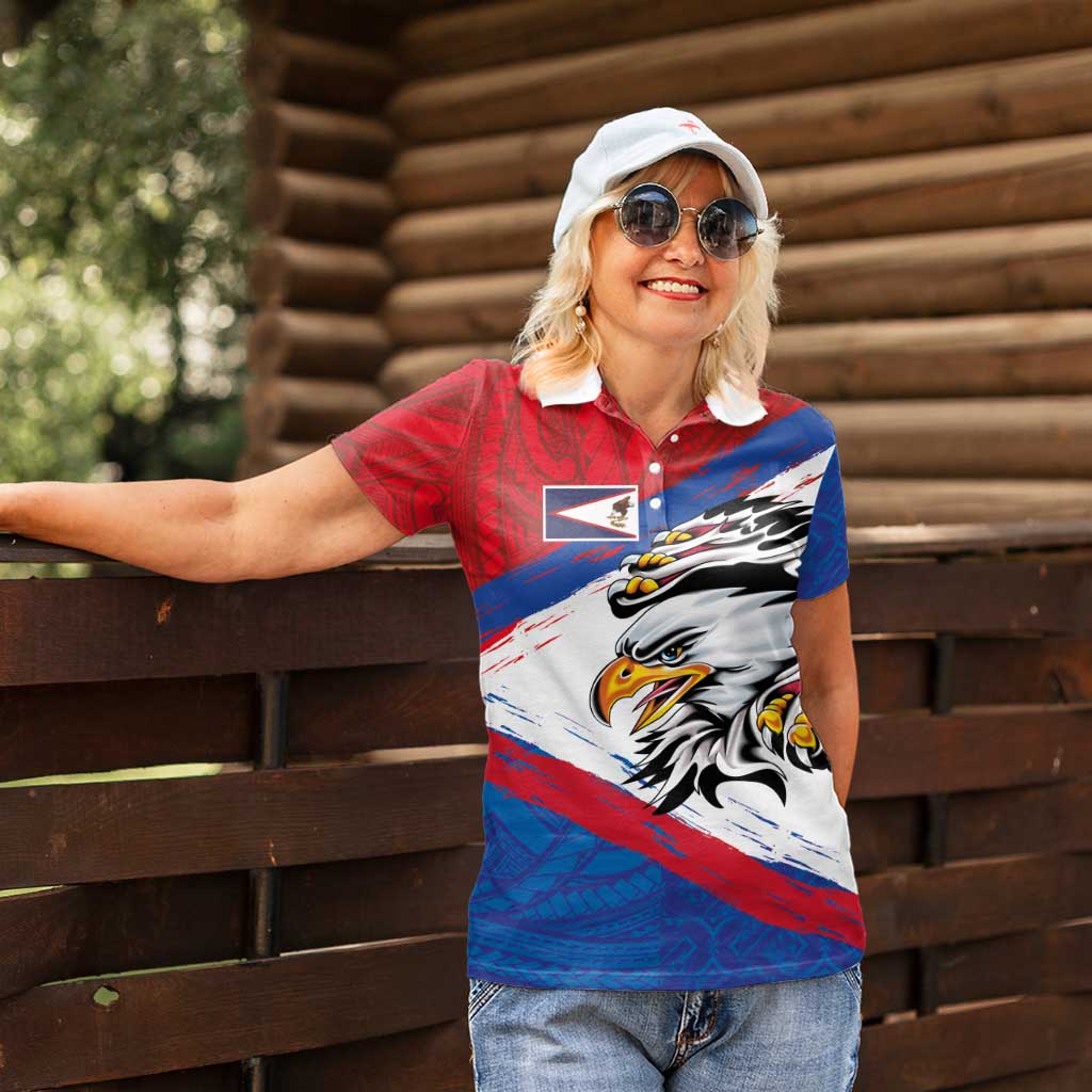American Samoa Flag Day Women Polo Shirt Polynesian Art Geometric with Flag Brush Style LT03 - Polynesian Pride