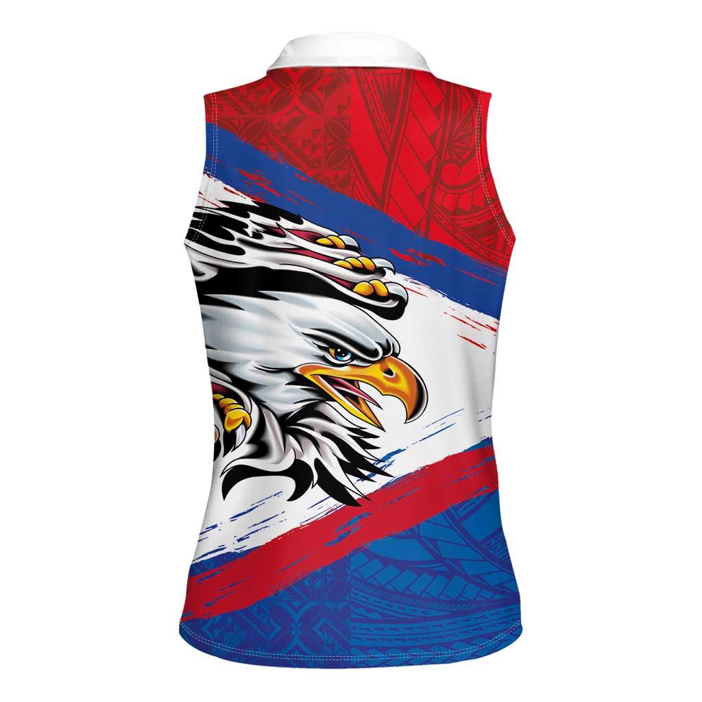 American Samoa Flag Day Women Sleeveless Polo Shirt Polynesian Art Geometric with Flag Brush Style