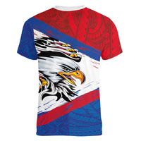 American Samoa Flag Day Women V-Neck T-Shirt Polynesian Art Geometric with Flag Brush Style LT03 - Polynesian Pride
