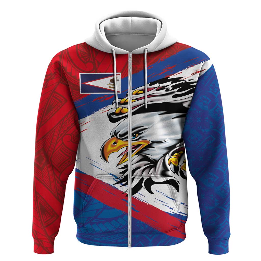 American Samoa Flag Day Zip Hoodie Polynesian Art Geometric with Flag Brush Style