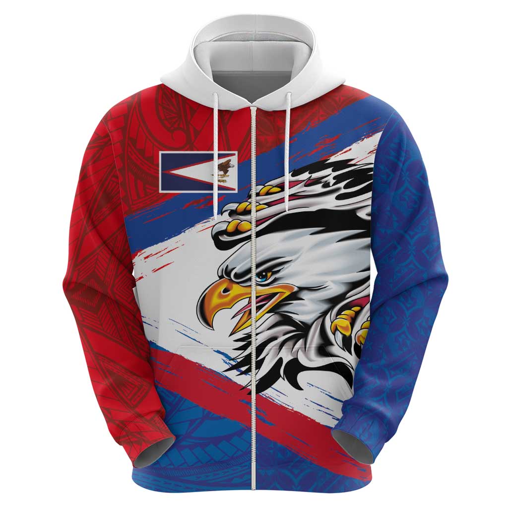 American Samoa Flag Day Zip Hoodie Polynesian Art Geometric with Flag Brush Style