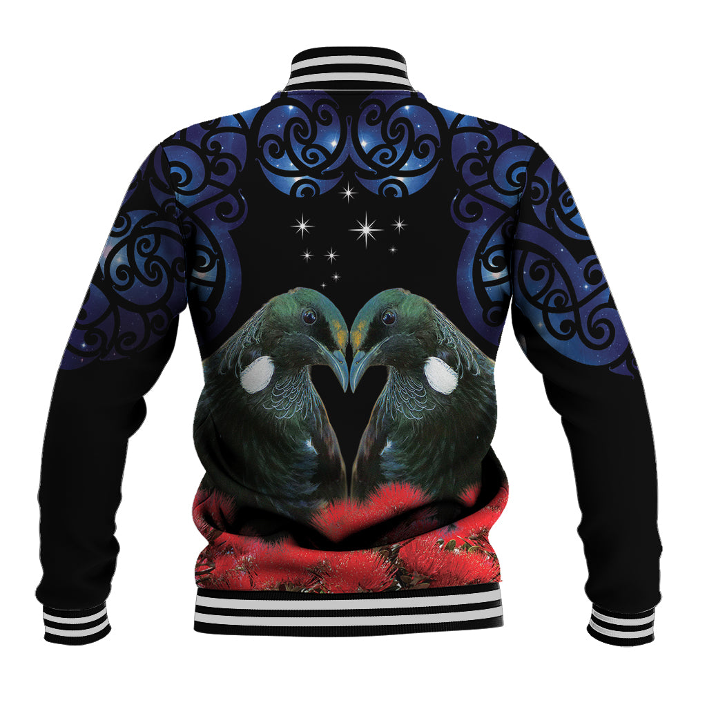 New Zealand Maori Matariki Baseball Jacket Hongi Tui Bird Pohutukawa and Polynesia Tribal
