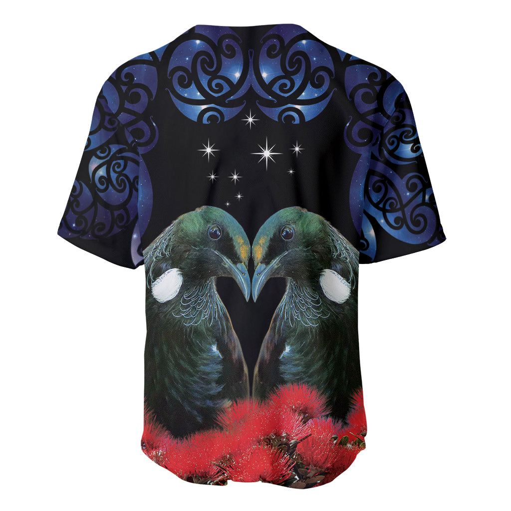 New Zealand Maori Matariki Baseball Jersey Hongi Tui Bird Pohutukawa and Polynesia Tribal