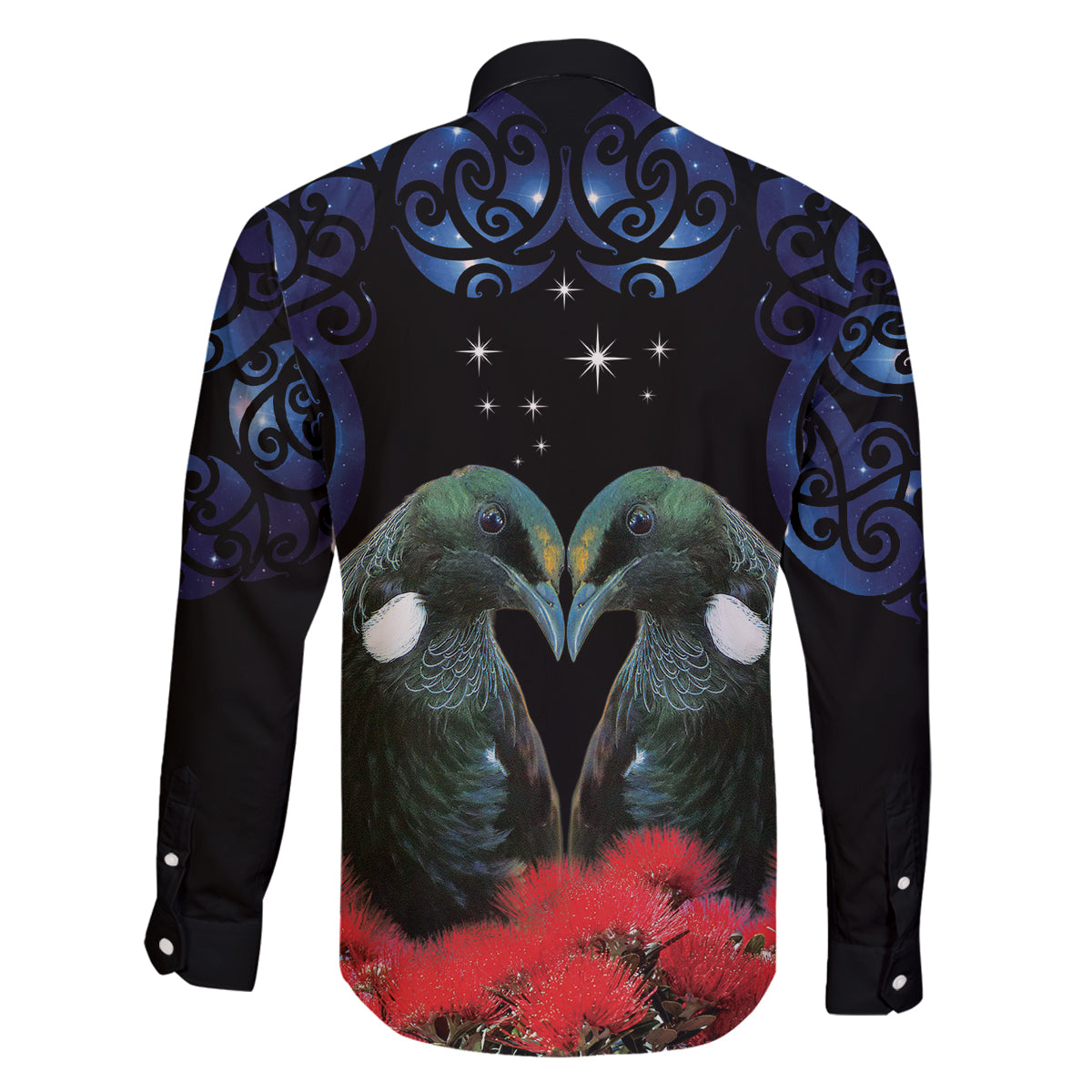New Zealand Maori Matariki Family Matching Off The Shoulder Long Sleeve Dress and Hawaiian Shirt Hongi Tui Bird Pohutukawa and Polynesia Tribal