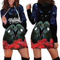 New Zealand Maori Matariki Hoodie Dress Hongi Tui Bird Pohutukawa and Polynesia Tribal