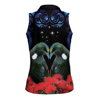 New Zealand Maori Matariki Women Sleeveless Polo Shirt Hongi Tui Bird Pohutukawa and Polynesia Tribal