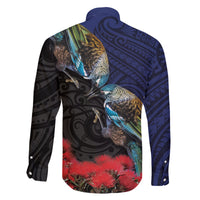 New Zealand Maori Hongi Culture Family Matching Long Sleeve Bodycon Dress and Hawaiian Shirt Tui Bird Pohutukawa and Polynesian Pattern