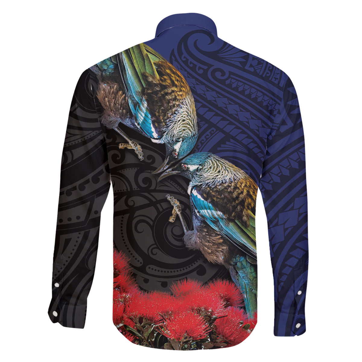 New Zealand Maori Hongi Culture Family Matching Off Shoulder Short Dress and Hawaiian Shirt Tui Bird Pohutukawa and Polynesian Pattern