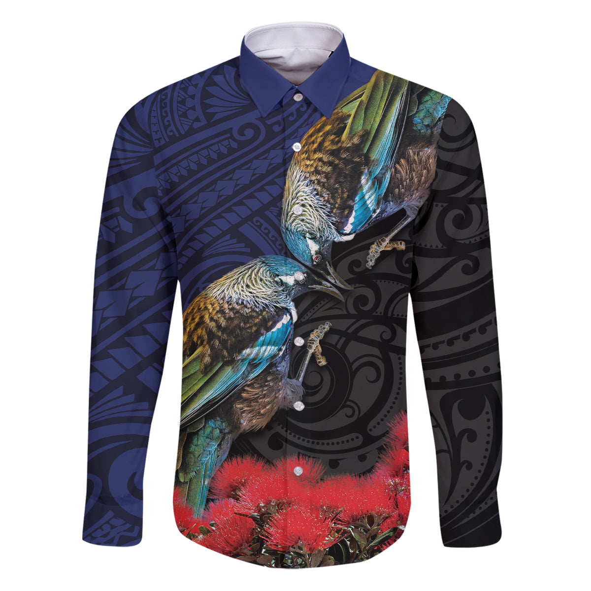 New Zealand Maori Hongi Culture Family Matching Puletasi and Hawaiian Shirt Tui Bird Pohutukawa and Polynesian Pattern