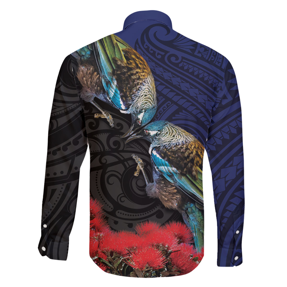 New Zealand Maori Hongi Culture Family Matching Short Sleeve Bodycon Dress and Hawaiian Shirt Tui Bird Pohutukawa and Polynesian Pattern