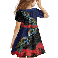 New Zealand Maori Hongi Culture Family Matching Tank Maxi Dress and Hawaiian Shirt Tui Bird Pohutukawa and Polynesian Pattern