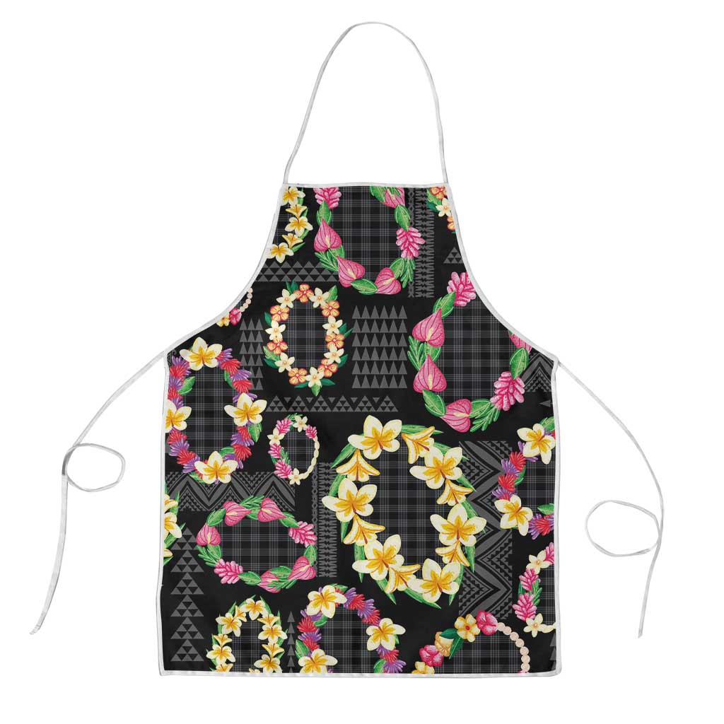 Hawaiian Kakau Tattoo Leis and Palaka Pattern Apron Traditional Aloha Tribal Black Color