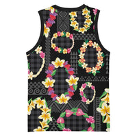Hawaiian Kakau Tattoo Leis and Palaka Pattern Basketball Jersey Traditional Aloha Tribal Black Color