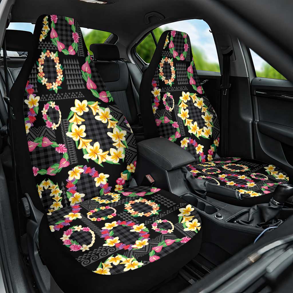 Hawaiian Kakau Tattoo Leis and Palaka Pattern Car Seat Cover Traditional Aloha Tribal Black Color LT03 One Size Black - Polynesian Pride