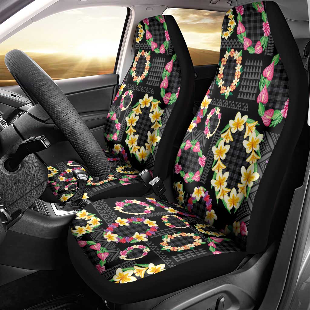 Hawaiian Kakau Tattoo Leis and Palaka Pattern Car Seat Cover Traditional Aloha Tribal Black Color LT03 - Polynesian Pride
