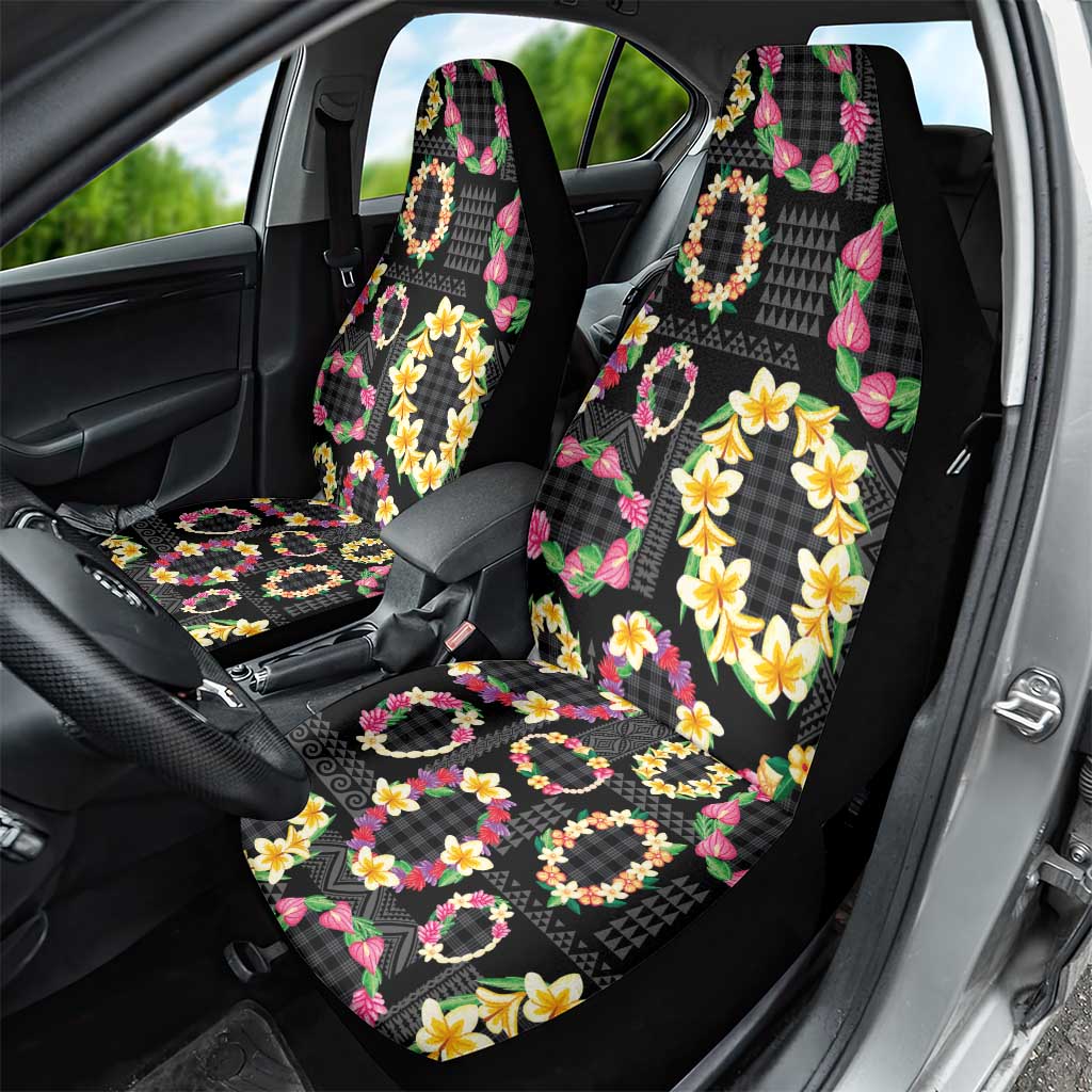 Hawaiian Kakau Tattoo Leis and Palaka Pattern Car Seat Cover Traditional Aloha Tribal Black Color LT03 - Polynesian Pride