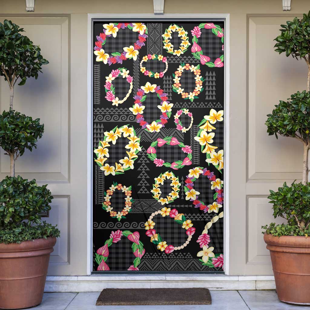 Hawaiian Kakau Tattoo Leis and Palaka Pattern Door Cover Traditional Aloha Tribal Black Color