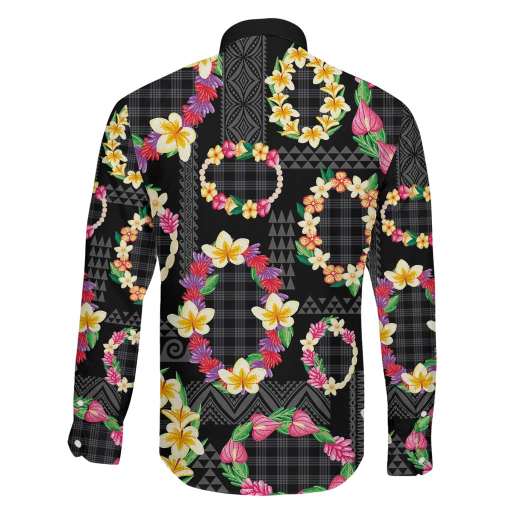 Hawaiian Kakau Tattoo Leis and Palaka Pattern Family Matching Long Sleeve Bodycon Dress and Hawaiian Shirt Traditional Aloha Tribal Black Color