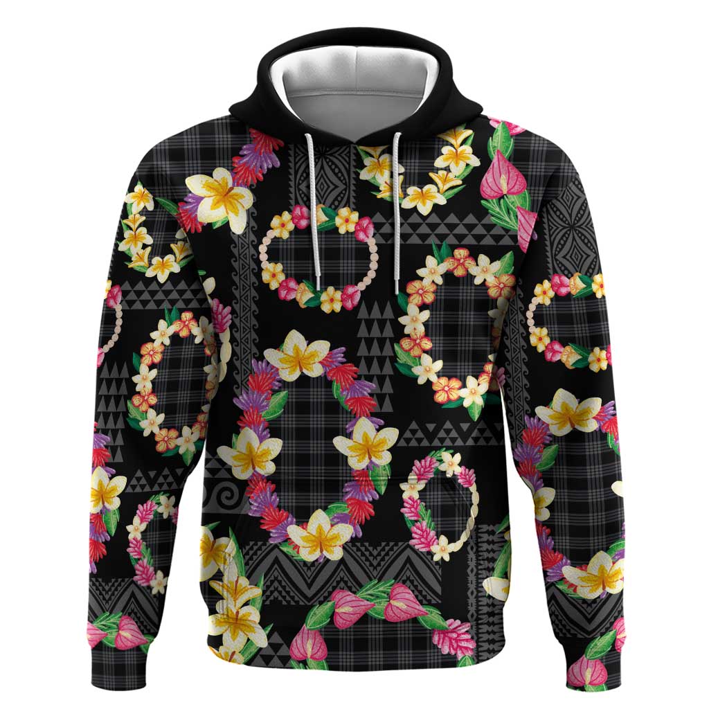 Hawaiian Kakau Tattoo Leis and Palaka Pattern Hoodie Traditional Aloha Tribal Black Color LT03 Pullover Hoodie Black - Polynesian Pride