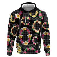 Hawaiian Kakau Tattoo Leis and Palaka Pattern Hoodie Traditional Aloha Tribal Black Color LT03 Pullover Hoodie Black - Polynesian Pride