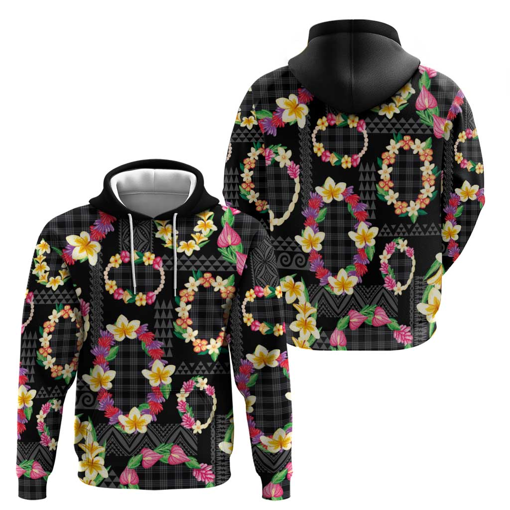 Hawaiian Kakau Tattoo Leis and Palaka Pattern Hoodie Traditional Aloha Tribal Black Color LT03 - Polynesian Pride
