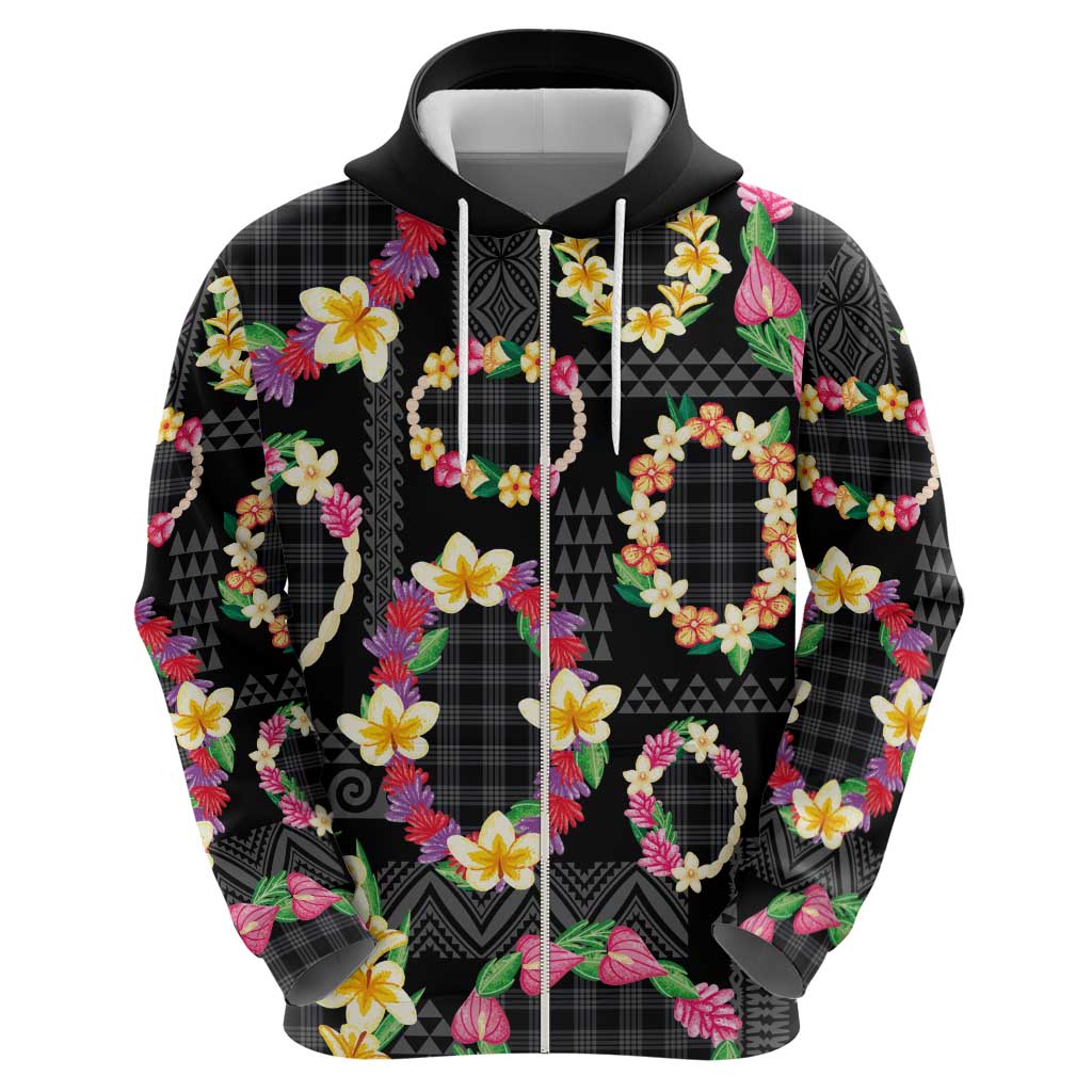 Hawaiian Kakau Tattoo Leis and Palaka Pattern Hoodie Traditional Aloha Tribal Black Color LT03 - Polynesian Pride