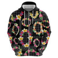 Hawaiian Kakau Tattoo Leis and Palaka Pattern Hoodie Traditional Aloha Tribal Black Color LT03 - Polynesian Pride