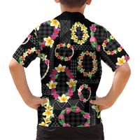 Hawaiian Kakau Tattoo Leis and Palaka Pattern Kid Hawaiian Shirt Traditional Aloha Tribal Black Color LT03 - Polynesian Pride