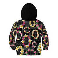 Hawaiian Kakau Tattoo Leis and Palaka Pattern Kid Hoodie Traditional Aloha Tribal Black Color LT03 - Polynesian Pride