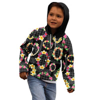 Hawaiian Kakau Tattoo Leis and Palaka Pattern Kid Hoodie Traditional Aloha Tribal Black Color LT03 - Polynesian Pride