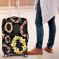 Hawaiian Kakau Tattoo Leis and Palaka Pattern Luggage Cover Traditional Aloha Tribal Black Color