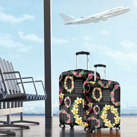 Hawaiian Kakau Tattoo Leis and Palaka Pattern Luggage Cover Traditional Aloha Tribal Black Color